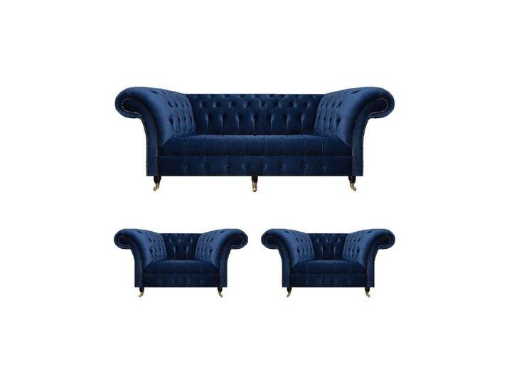 Xlmoebel Wohnzimmer-Set Chesterfield Luxus Möbel Set mit zwei Sessel, (3-St., 3tlg Wohnzimmer Set (Sofa 3 Sitzer + 2x Sessel), Hergestellt in Europa von OTTO