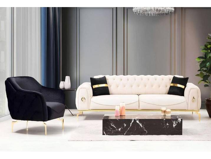 Xlmoebel Polstergarnitur Chesterfield Luxus-Sofa-Set aus Edelstahl Sessel 1 Sitzer, (2-tlg., Sofagarnitur 3 + 1 Sitzer), Hergestellt in Europa von OTTO