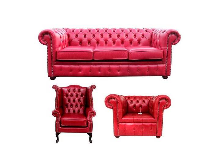 Xlmoebel Chesterfield-Sofa Chesterfield Polstersitzgruppe aus Leder und Stoff Chesterfield, Hergestellt in Europa, rosa von OTTO