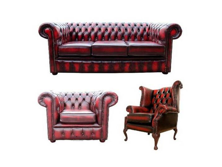 Xlmoebel Wohnzimmer-Set Chesterfield Sofa-Set aus Leder und Stoff Chesterfield Komplettmöbel, (Chesterfield 3+1 Sitzer + 2 Ohrensessel - 436) von OTTO