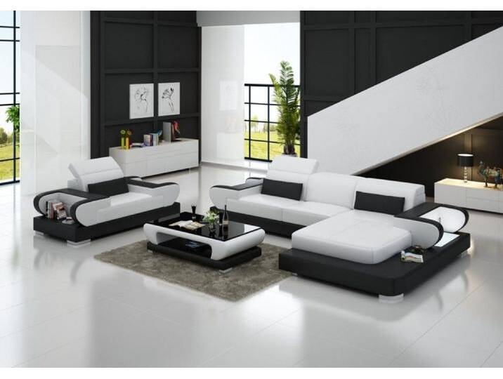 Xlmoebel Wohnzimmer-Set Designer Eckcouch Luxusstuhl XXL Polstersofa Wohnlandschaft, (2-St., Ecksofa + Sessel), Hergestellt in Europa, schwarz weiß von OTTO
