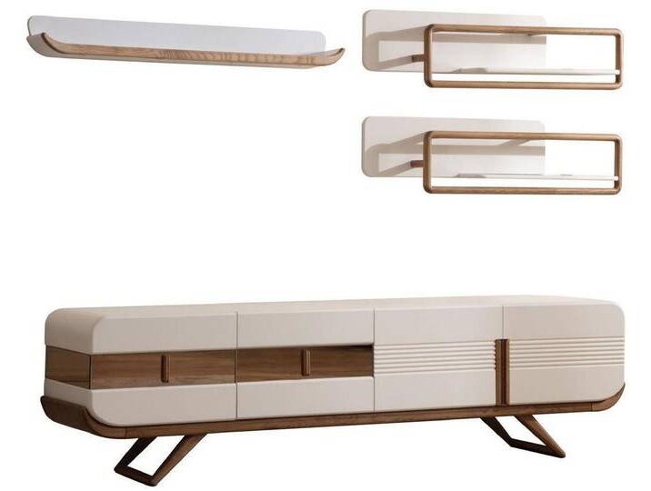 Xlmoebel Wohnwand Designer Lowboard und 2 Regale – Wohnzimmermöbel-Set in Weiß, (4-St., 4tlg.Wohnzimmer set (RTV Lowboard+3x Regale) von OTTO