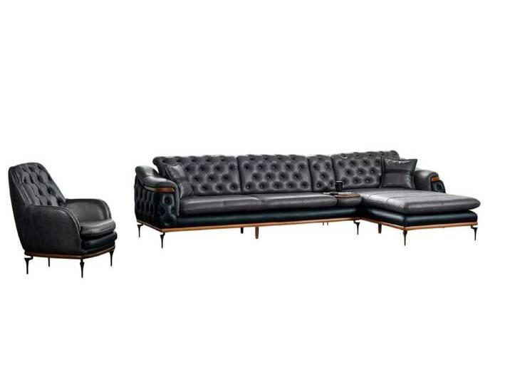 Xlmoebel Wohnzimmer-Set Dunkles Wohnensemble L-förmiges Sofa Sessel Modern Chesterfield, (2-St., 1x Ecksofa L-Form + 1x Sessel), Hergestellt in Europa von OTTO