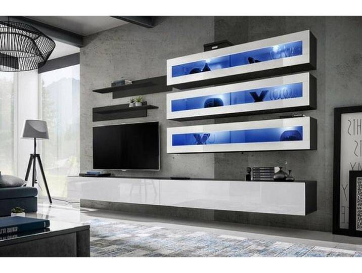 Xlmoebel Wohnwand Elegantes Wohnraum Designer Möbel Sideboard Wandregal, (8-St., 1x Wohnwand + 2x TV Ständer + 3x Wandschrank + 2x Wandregal) von OTTO