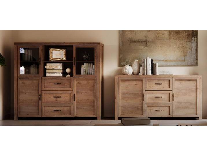 Xlmoebel Hochkommode Holzsideboard im Landhausstil handgefertigt - 2-teiliges Set (2 St., Kommode + Buffet), Hergestellt in Europa, braun von OTTO