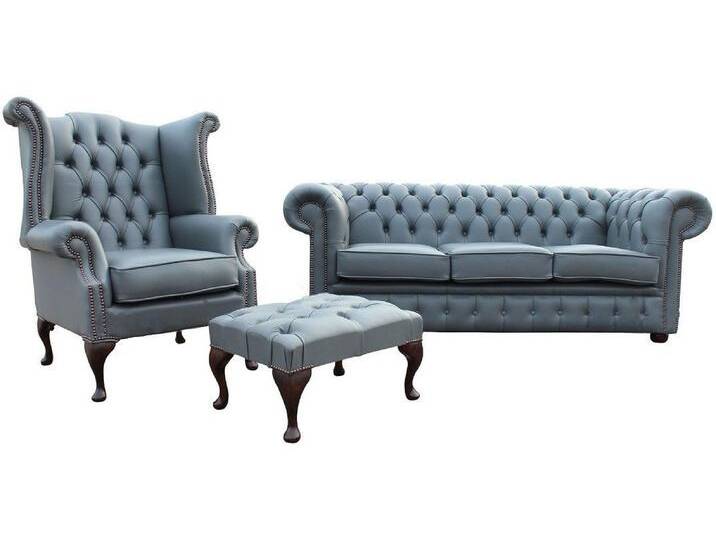 Xlmoebel Polstergarnitur Ledersofa Chesterfield für drei Personen mit Ohrensessel und Hocker, (Sofa (3 Sitzer) + Ohrensessel (1 Sitzer) + Hocker) von OTTO