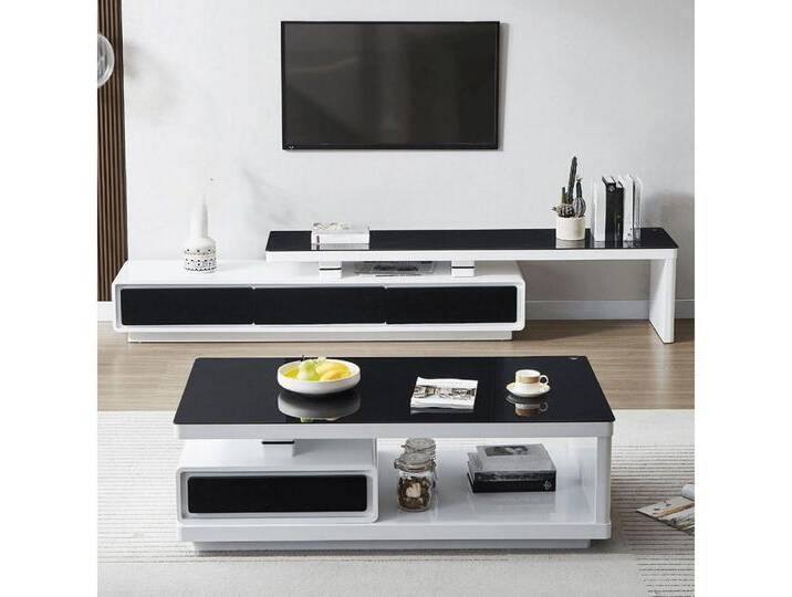 Xlmoebel Wohnwand Luxuriöse Schwarz-weiße TV-Stand mit modernem Designer-Sideboard, (2-St., TV-Ständer + Couchtisch), Hergestellt in Europa von OTTO