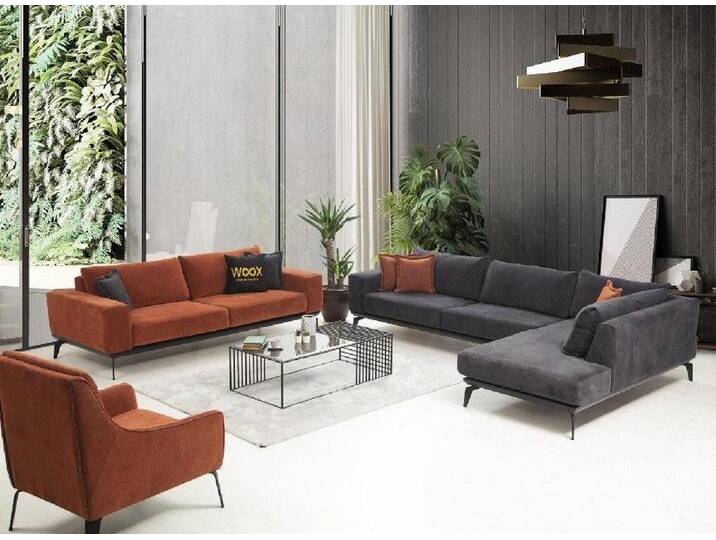 Xlmoebel Wohnzimmer-Set Luxuriöse Wohnzimmermöbel in Grau-Orange: Ecksofa für 3 Personen, (Ecksofa L-form + 3 + 1 Sitzer), Hergestellt in Europa von OTTO