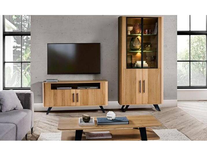 Xlmoebel Wohnwand Luxuriöses modernes Wohnzimmer-Set mit 2-teiliger Vitrine Holzmöbeln, (2-St., Wohnzimmer Set (Vitrine + TV-Lowboard)(TRK) von OTTO