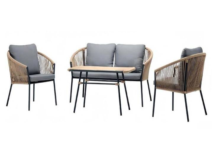 Xlmoebel Gartenlounge-Set Luxuriöses 2-Sitzer-Sofa-Set aus grauem Rattan mit modernem 2x Sessel, (Sofa 2 Sitzer+2x Sessel+Couchtisch) von OTTO