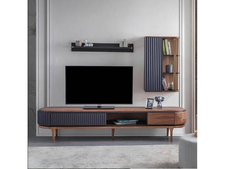 Xlmoebel Wohnwand Luxuriöses Wohnzimmer-Ensemble mit modernem Design in Braun: TV-Möbel, (3-St., TV Schrank + Wandschrank + Regal) von OTTO