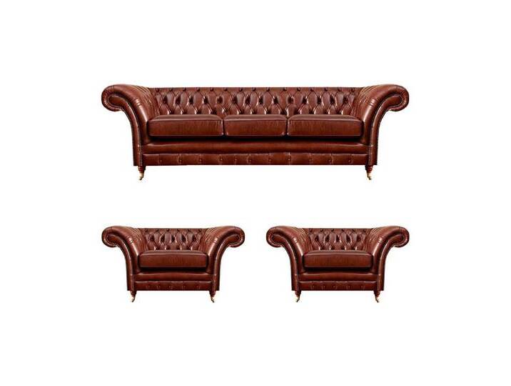 Xlmoebel Wohnzimmer-Set Moderne Ledersofagarnitur Chesterfield-Stil, (3tlg Wohnzimmer Set (Sofa 3 Sitzer + 2x Sessel), Hergestellt in Europa, braun von OTTO