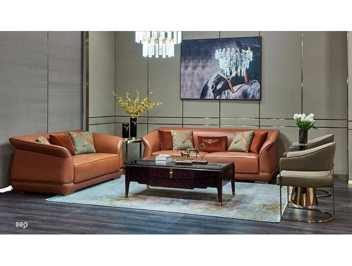 Xlmoebel Wohnzimmer-Set Neue Gruppe Orange Ledercouch Sofa Set 3+2 Sitzer Design Moderne, (2-St., Sofagarnitur 3 + 2 Sitzer), Hergestellt in Europa von OTTO