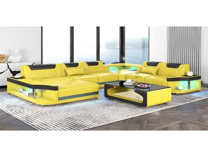 Xlmoebel Wohnzimmer-Set Riesiges Ecksofa Wohnlandschaft mit LED-Beleuchtung in XXL-Größe, (Ecksofa U-Form), Hergestellt in Europa, gelb schwarz von OTTO