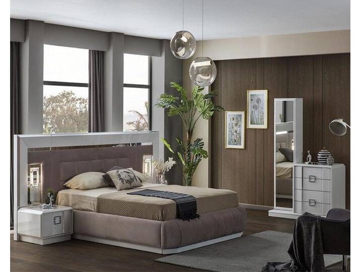 Xlmoebel Schlafzimmer-Set Schlafzimmer-Ensemble mit Bett 2 Nachttischen Kommode mit Spiegel, (4-tlg., 4tlg.Schlafzimmer Set(Bett+2xNachttische+Kommode mit Spiegel) von OTTO