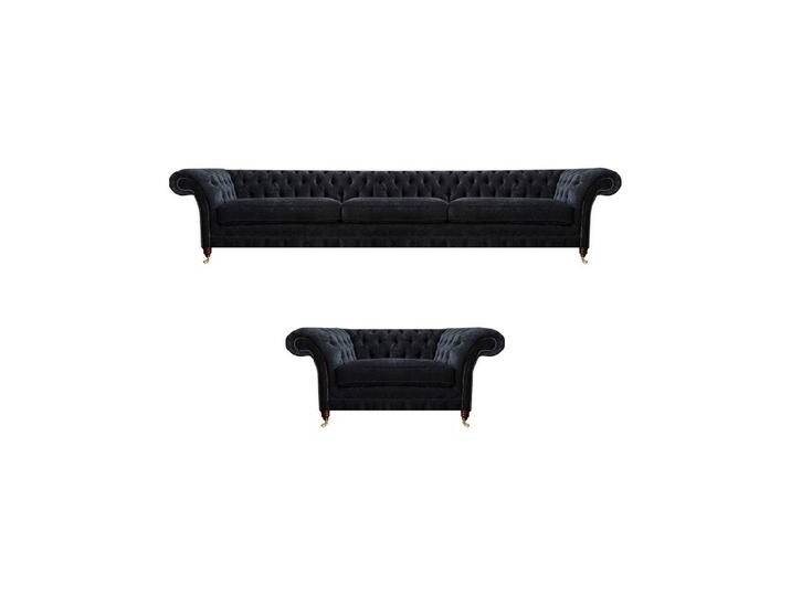 Xlmoebel Wohnzimmer-Set Schwarze Chesterfield Wohnzimmer Garnitur aus Stoff mit Designer-Sofa, (2-St., 2tlg Wohnzimmer Set (Sofa 3 Sitzer + Sessel) von OTTO
