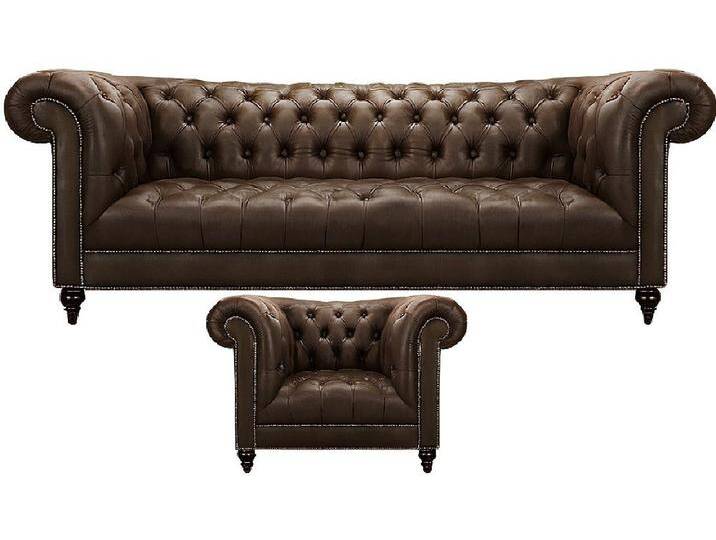 Xlmoebel Chesterfield-Sofa Sitzmöbel Leder Wohnzimmer Couch Dreisitzer Sofagarnitur Sessel, 2 Teile, Hergestellt in Europa, braun von OTTO