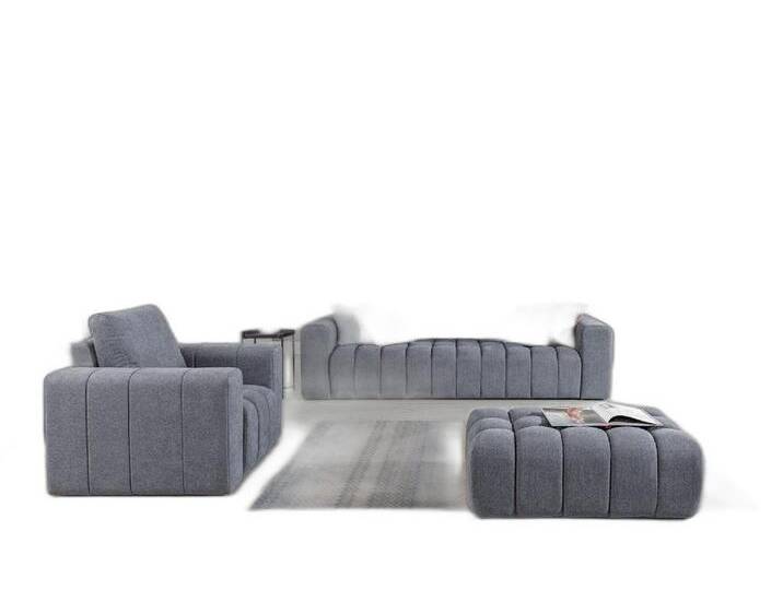 Xlmoebel Polstergarnitur Sofa-Set 3+1 Sitzhocker Möbel Samt Textil 3-teilig Wohnzimmer, Hergestellt in Europa, grau, grau von OTTO