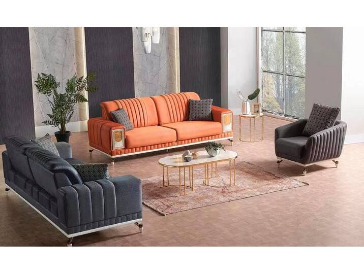 Xlmoebel Polstergarnitur Sofa-Set 3+3+1 Plätze Stoff Holz Sitzgruppe 3 Plätze Modern Stuhl, (3-tlg., 2x Sofa 3 Sitzer + 1x Sessel) von OTTO