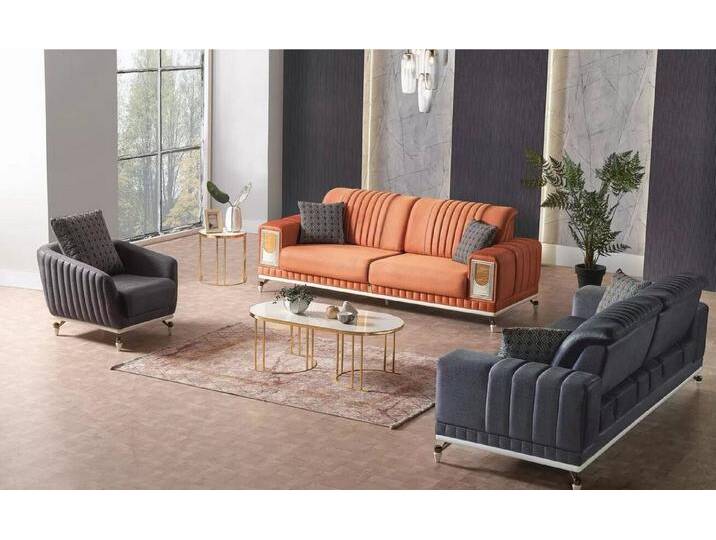 Xlmoebel Polstergarnitur Sofagruppierung 3+3+1 Platz Textil Holz Couch 3 Platz Modern Stuhl, (3-tlg., 2x Sofas 3 Sitzer + 1x Sessel) von OTTO