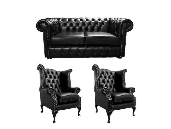 Xlmoebel Chesterfield-Sofa Traditionelle Designer Chesterfield Sofagarnitur Sitzmöbel Sofa Leder, Hergestellt in Europa, schwarz von OTTO
