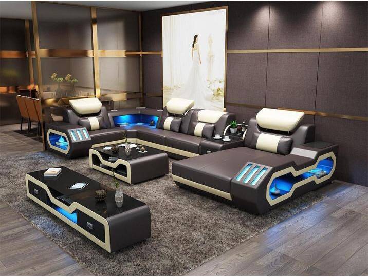 Xlmoebel Wohnlandschaft U-förmiges Ecksofa mit Couchtisch aus Leder Designer-Sofa, Hergestellt in Europa, braun von OTTO