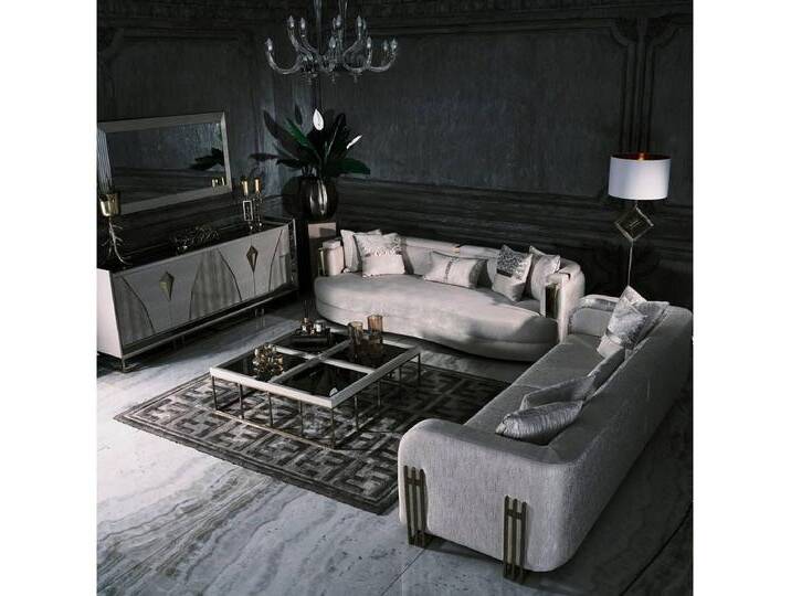 Xlmoebel Polstergarnitur Vollständige Sofagarnitur mit einem Dreisitzer Stoffsofa Set 8-teilig, (8-tlg., Set 8tlg Sofa 3 + 3 Sitzer + 4xCouchtische + Sideboard+ Spiegel) von OTTO