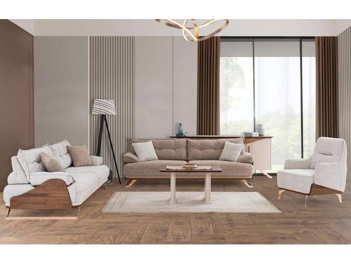 Xlmoebel Wohnzimmer-Set Vollständiges Beige-Sofa-Set Designer Drei-Sitzer Stuhl Polstermöbel, (Sofagarnitur 3 + 3 + 1 Sitzer), Hergestellt in Europa von OTTO