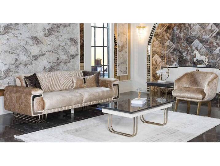 Xlmoebel Polstergarnitur Wohnzimmer Moderne Sofa-Set Drei-Sitzer Polsterstuhl Couchtisch, (4-tlg., 3 Sitzer + Sessel + Couchtisch + Beistelltisch) von OTTO