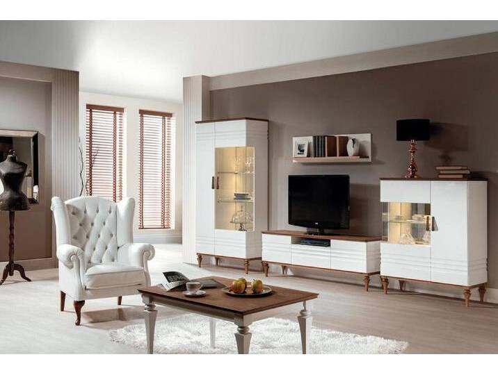 Xlmoebel Wohnzimmer-Set Wohnzimmermöbel Luxus Set 4-teilig Holzdesign Elegantes, (4tlg Wohnzimmer Set (TV-Lowboard + Wandregal + 2x Vitrine) von OTTO