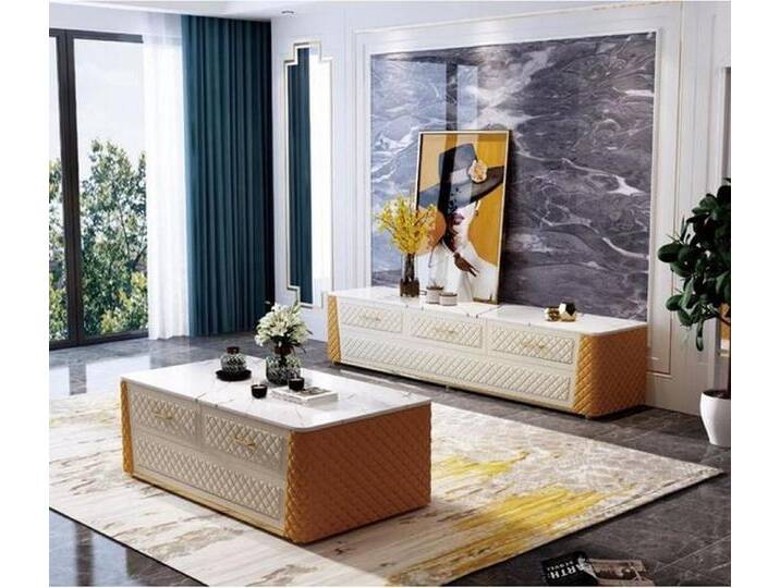 Xlmoebel Lowboard Wohnzimmerschrank mit Marmoroptik als Lowboard für TV und Couchtisch (2 St., Sideboard + Couchtisch), Hergestellt in Europa von OTTO