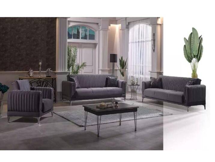 Xlmoebel Wohnzimmer-Set Zeitgemäße Graue Sofagruppe mit 3+3+1 Sitzplätzen samtigem Sessel, (3-St., Sofagarnitur 3+3+1), Hergestellt in Europa, grau von OTTO