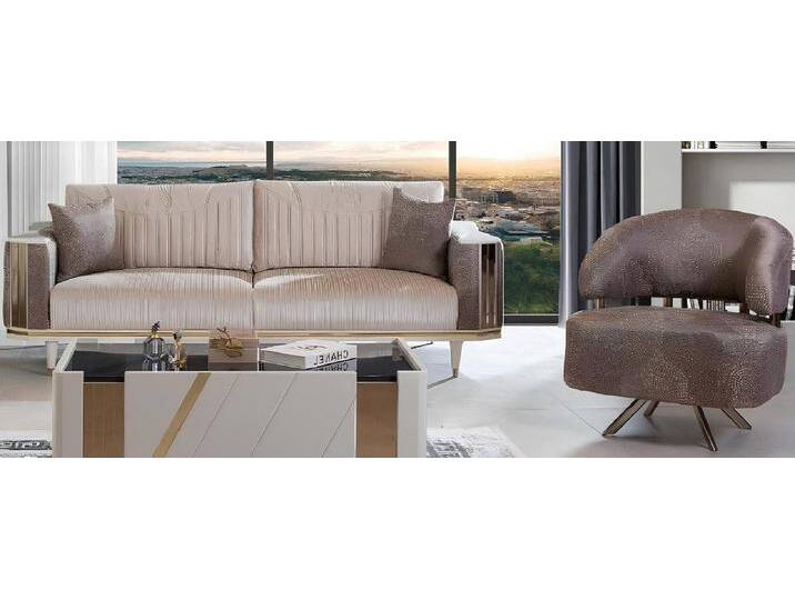 Xlmoebel Polstergarnitur Zeitgemäße Wohnzimmereinrichtung vom Designer Beige Dreisitzer Sessel, (3tlg.Wohnzimmer Set (Sofagarnitur 3+1 Sitzer + Couchtisch) von OTTO