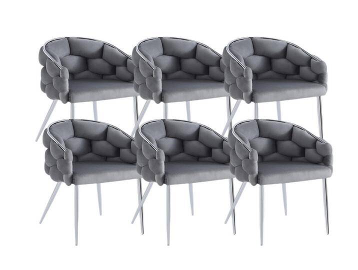 YOZI Esszimmerstuhl Sessel Polsterstuhl Rück- Armlehne Esszimmerstuhl Samt 65x61x79cm (Packung, 6 St), 2 oder 4 oder 6erSet, Chrom Gestell, grau von OTTO