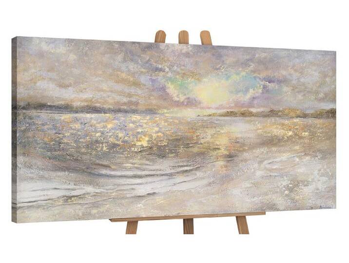 YS-Art Gemälde Meer Dämmerung, Landschaft, Leinwand Bild Handgemalt Sonnenuntergang am Meer Strand, weiß, 140x70 cm, Ohne Schattenfugenrahmen von OTTO