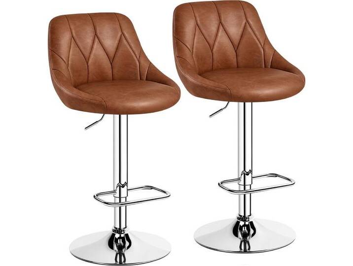 Yaheetech Barhocker (2 St), Verstellbare Sitzhöhe 61,5 cm - 83 cm Polsterhocker mit Fußstütze, braun, 2 St., rustikal-braun von OTTO