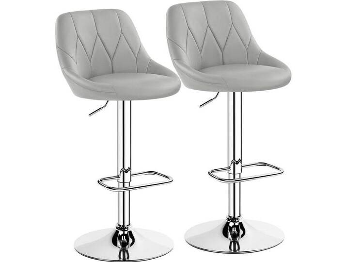Yaheetech Barhocker (2er), Verstellbare Sitzhöhe 61,5 cm - 83 cm Polsterhocker mit Fußstütze, grau, hellgrau von OTTO