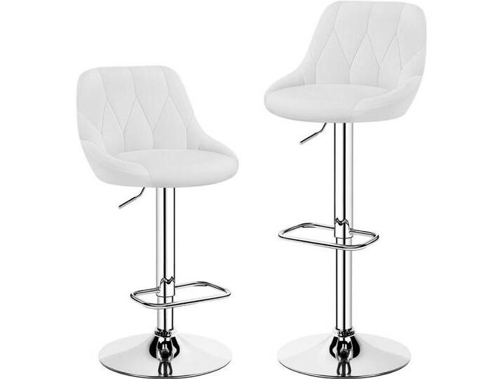Yaheetech Barhocker (2er), Verstellbare Sitzhöhe 61,5 cm - 83 cm Polsterhocker mit Fußstütze, weiß, weiß von OTTO