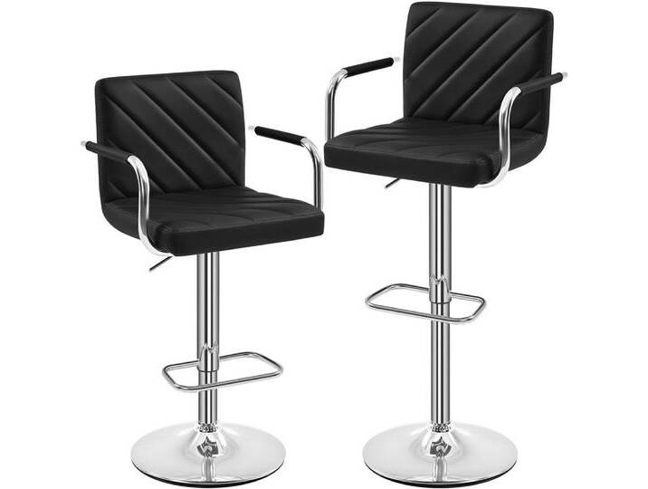 Yaheetech Barhocker 2-er Set, Höhenverstellbarer Barstuhl mit Armlehnen, Sitzhöhe 62,5 cm – 84,5 cm, schwarz, Schwarz von OTTO