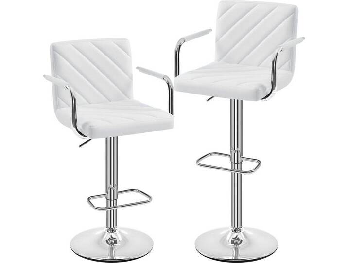 Yaheetech Barhocker 2-er Set, Höhenverstellbarer Barstuhl mit Armlehnen, Sitzhöhe 62,5 cm – 84,5 cm, weiß, Weiß von OTTO