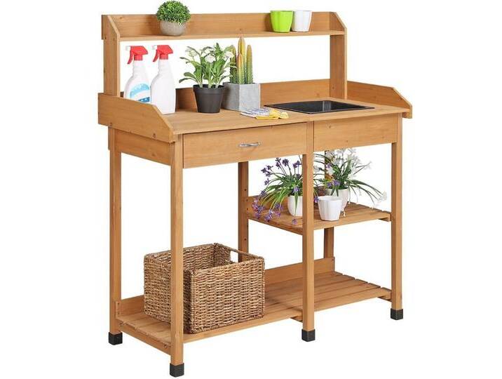 Yaheetech Pflanztisch Gärtnertisch, mit Schubladen, Ablagefläche und Haken, beige, Holzfarbe Yaheetech Pflanztisch Gärtnertisch, mit Schubladen, Ablagefläche und Haken, beige, Holzfarbe von OTTO