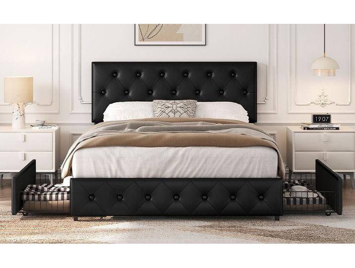 Yaheetech Polsterbett 140/160 x 200 cm, Bettgestell Doppelbett aus Kunstleder Bettrahmen Gepolstertes Bett, schwarz von OTTO