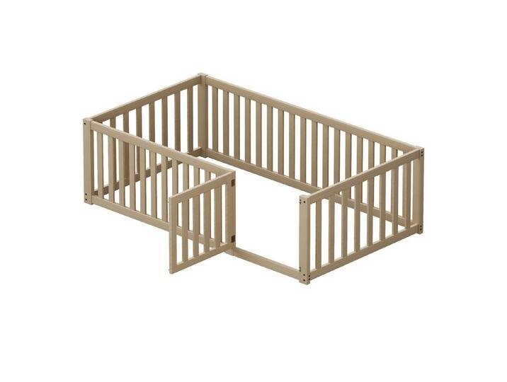 Yorbay Kinderbett (90x200 mit Zaun und Tür, Rausfallschutz), Robuster Holzboden-Bettrahmen, Naturholz von OTTO
