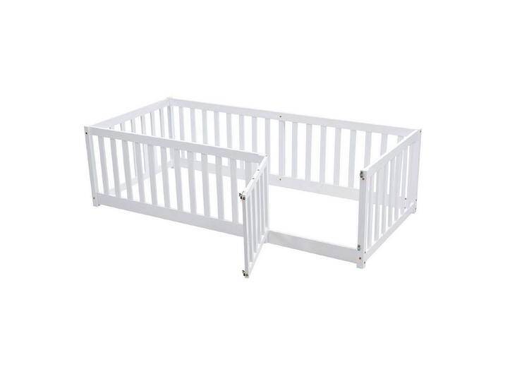 Yorbay Kinderbett (90x200 mit Zaun und Tür, Rausfallschutz), Robuster Holzboden-Bettrahmen, weiß, Weiß von OTTO