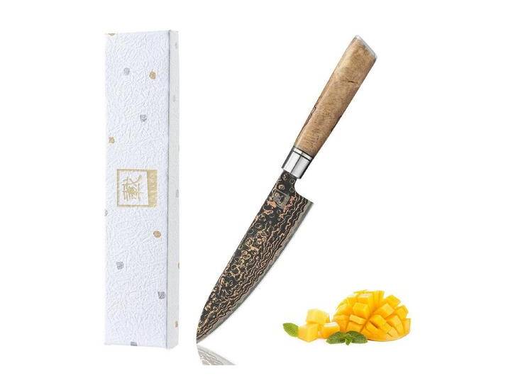 ZAYIKO Allzweckmesser BlackMagma Damast Allzweck Küchenmesser 14 cm Klinge Kupfer-Bronze, schwarzer Damaststahl, Kupfer-Bronze-Einlage, schwarz von OTTO