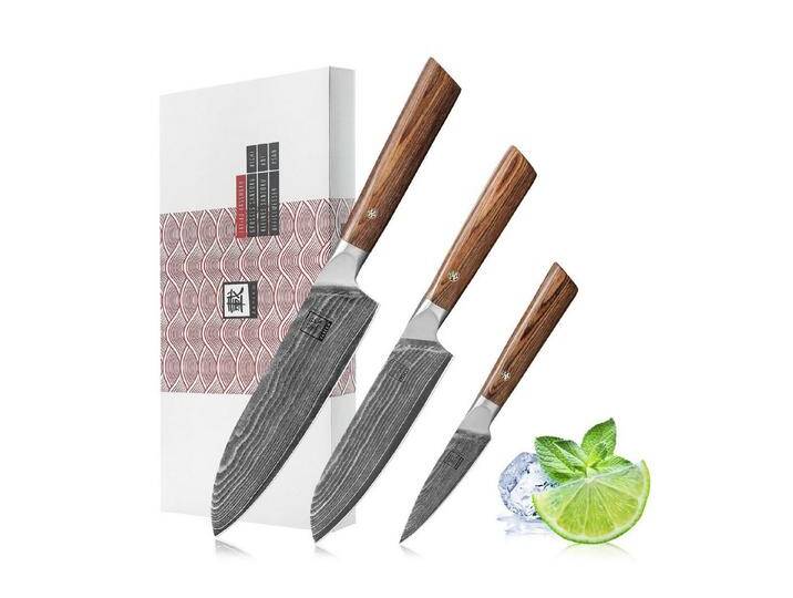 ZAYIKO Messer-Set 3er Damastmesser-Set Serie Kasshoku # ICHI #NI #SAN (Damastmesser mit Geschenkbox, 3-tlg., 3er Damastmesser-Set), Damaststahl, VG10-Kern von OTTO