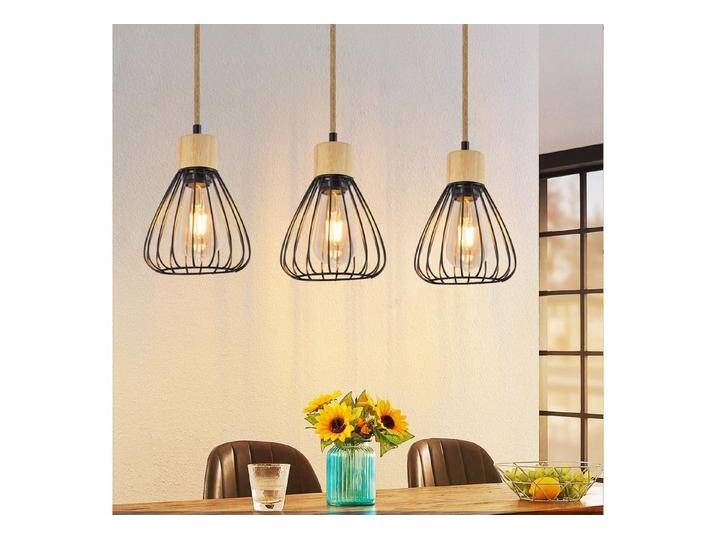 ZMH Pendelleuchte Esszimmer Schwarz Retro Hanfseil aus Holz E27 Hängelampe Treppenhaus, Einfache Installation, ohne Leuchtmittel, 3 Flammig Industrial Metall Hängelampe für Wohnzimmer von OTTO