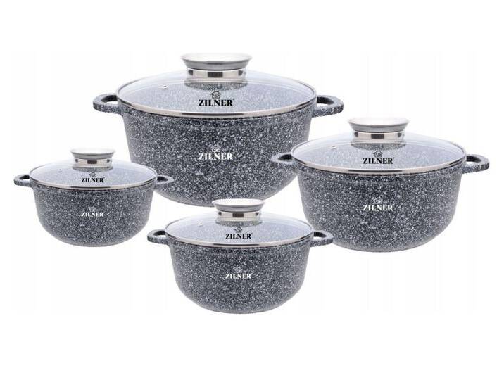 Zilner Topf-Set Graue Töpfe mit Keramik-marmorbeschichtung, Induktionstöpfe, Aluminiumguss (8-tlg. von OTTO