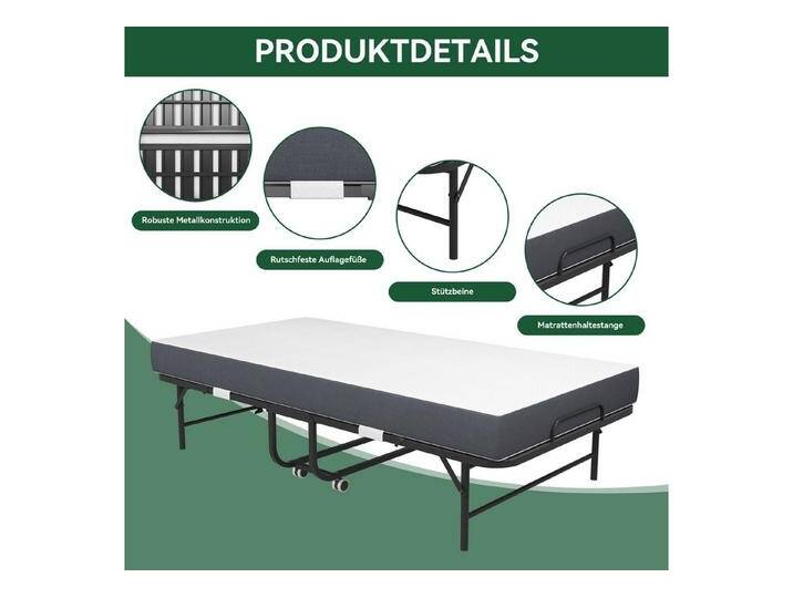 bizoemade Klappbett Erwachsene Gäste-Rollbett Reisebett Metallbett, Memory-Foam 9,5cm (1-St) Metallrahmen, tragbar, 96x190cm, schwarz von OTTO