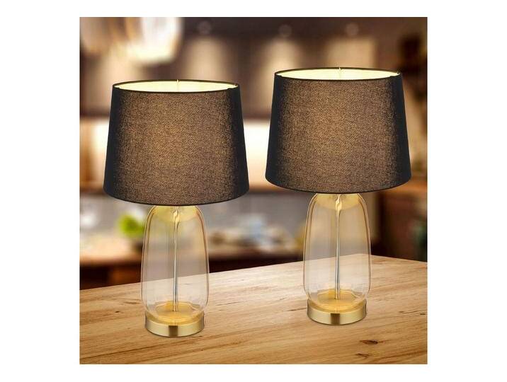 bmf-versand Tischleuchte Nachttischlampe 2er Set Tischlampe Wohnzimmer Glas Textilschirm Retro, Glas Sockel, ohne Leuchtmittel, Stoffschirm, schwarz bmf-versand Tischleuchte Nachttischlampe 2er Set Tischlampe Wohnzimmer Glas Textilschirm Retro, Glas Sockel, ohne Leuchtmittel, Stoffschirm, schwarz von OTTO